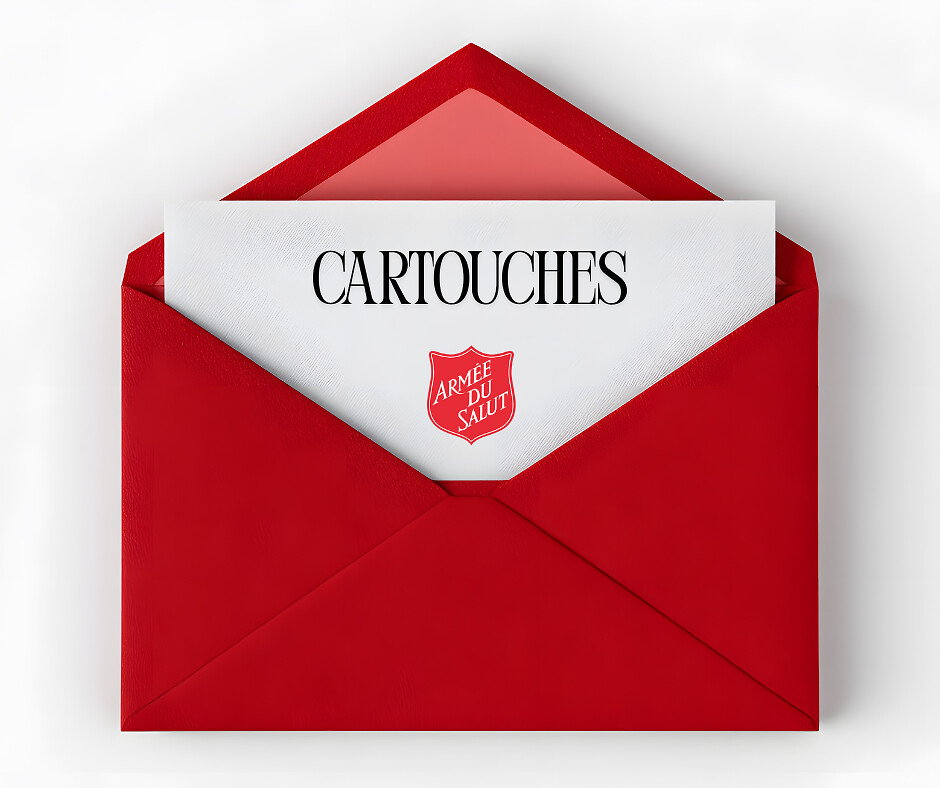 Enveloppe avec le logo de l'Armée du Salut où est inscrit cartouches